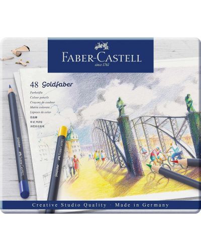 Комплект цветни моливи Faber-Castell Goldfaber - 48 цвята, в метална кутия - 1