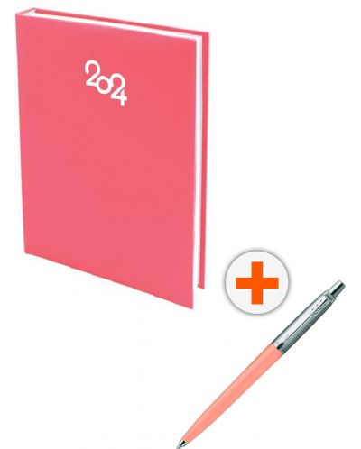 Комплект календар-бележник Spree Pastel - Червен, с химикалка Parker Royal Jotter Originals Glam Rock, розова - 1