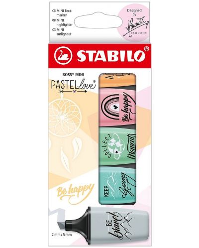 Комплект мини текст маркери Stabilo Pastel Love - 5 цвята - 1