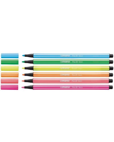 Комплект флумастери Stabilo Pen 68 - 6 неонови цвята - 3