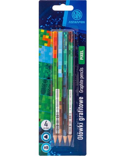 Комплект графитни моливи Astra Astrapen - Pixel, HB, 4 броя - 1