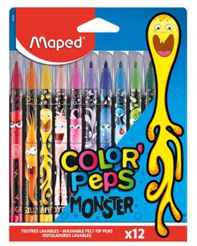 Комплект флумастери Maped Color Peps - Monster, 12 цвята - 1