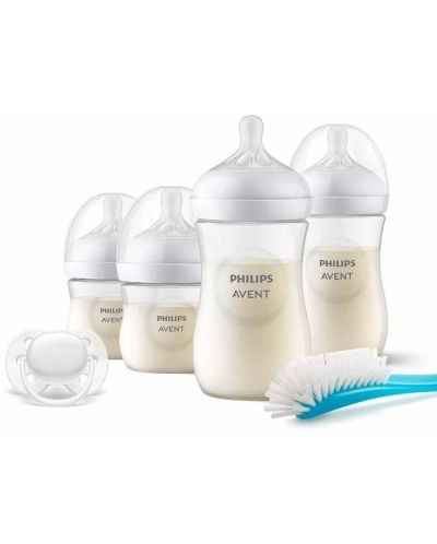 Комплект за новородено от 4 броя шишета Philips Avent - Natural Response 3.0, четка и залъгалка (0-3m) - 3