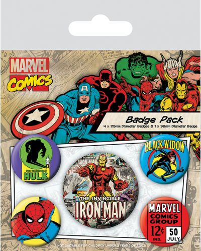 Комплект значки Pyramid Marvel: Iron man - Retro