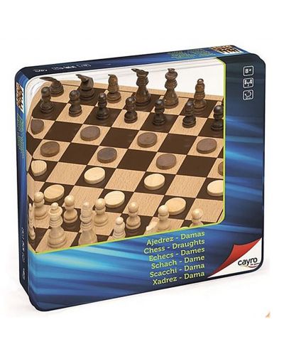 Комплект шах и табла Cayro – 25.5 x 25.5 cm, в метална кутия - 1