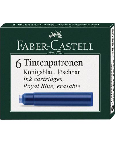 Комплект патрончета за писалка Faber-Castell - Сини, 6 броя - 1