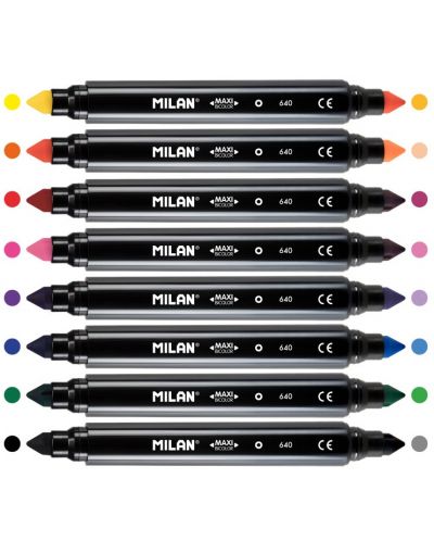 Комплект двувърхи флумастери Milan - Maxi Bicolour, 16 цвята - 2