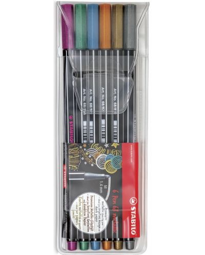 Комплект флумастери Stabilo Pen 68 - 6 металически цвята - 1