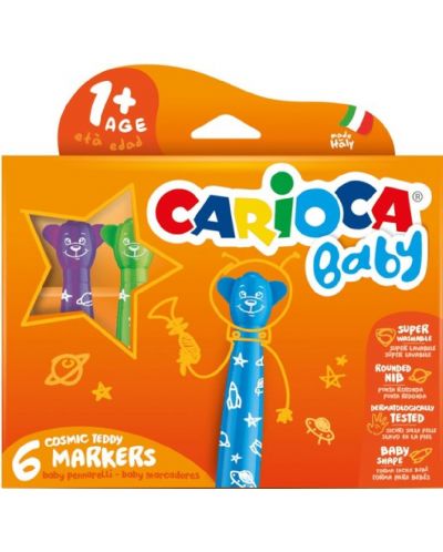 Комплект маркери Carioca Baby - Teddy, 6 цвята - 1