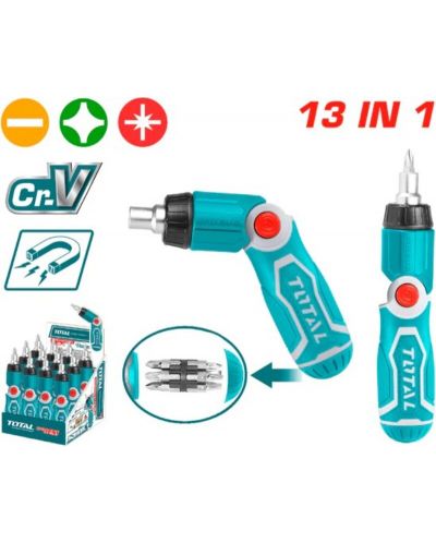 Отвертка с тресчотка и битове TOTAL - С чупещо рамо, 13 части - 7
