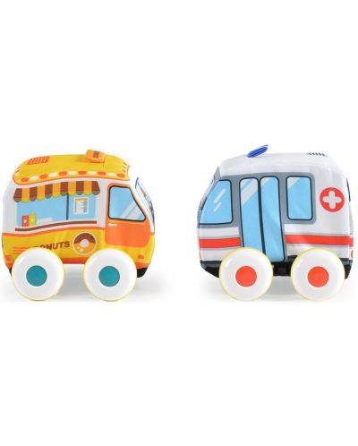 Комплект меки играчки Huanger - Инерционни коли, линейка и павилион - 1