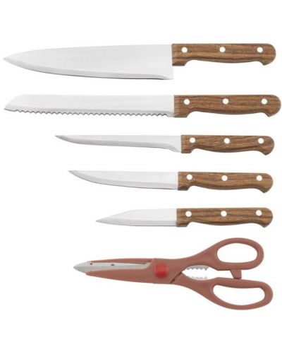 Комплект ножове с дървена стойка Elekom - ЕК-07 BR, 7 части, кафяв - 2