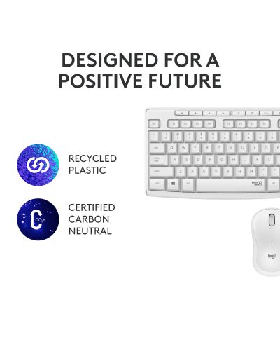 Комплект мишка и клавиатура Logitech - MK295, безжичен, бял - 9