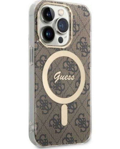 Калъф и зарядно Guess - 4G MagSafe, iPhone 14 Prо, кафяв - 4