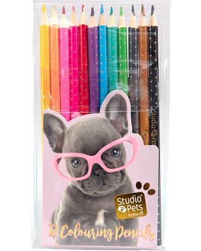 Комплект цветни моливи Studio Pets - 12 броя - 1