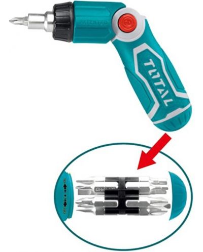 Отвертка с тресчотка и битове TOTAL - С чупещо рамо, 13 части - 3