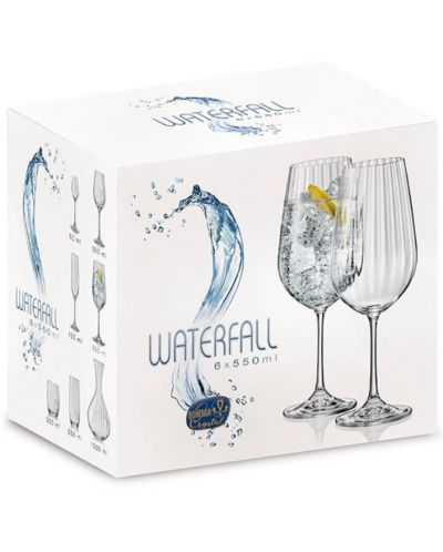 Комплект чаши за вино Bohemia - Royal Waterfall, 6 броя x 550 ml - 2