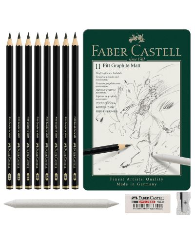 Комплект графитни моливи Faber-Castell Pitt - Matt, 11 части - 2