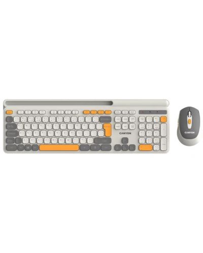 Комплект мишка и клавиатура Canyon - CNS-HSETW5BG, безжичен, бежов - 1