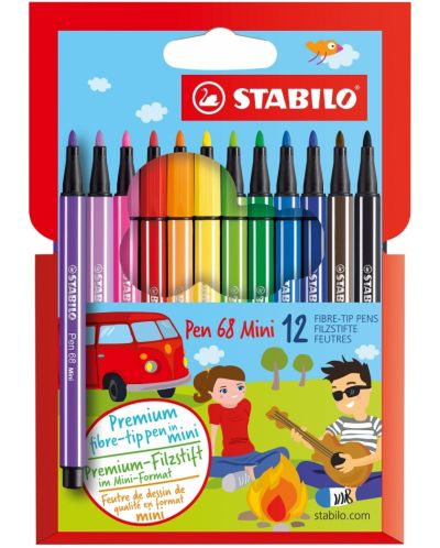 Комплект мини флумастери Stabilo Pen 68 - 12 цвята - 1