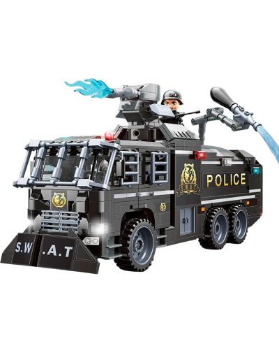 Конструктор Qman - Полицейски камион с водно оръдие, 847 части - 2