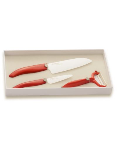 Комплект от 2 керамични ножа с белачка KYOCERA - Червени - 2