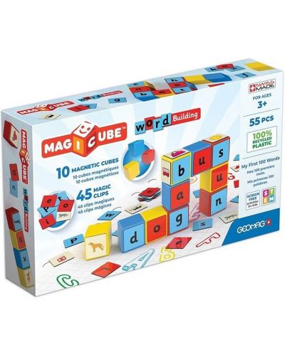 Комплект магнитни кубчета Geomag - Magicube, Word Building EU, 55 части - 1