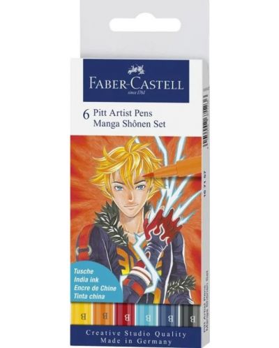 Комплект маркери Faber-Castell Pitt Artist - Manga Shonen, 6 цвята - 1