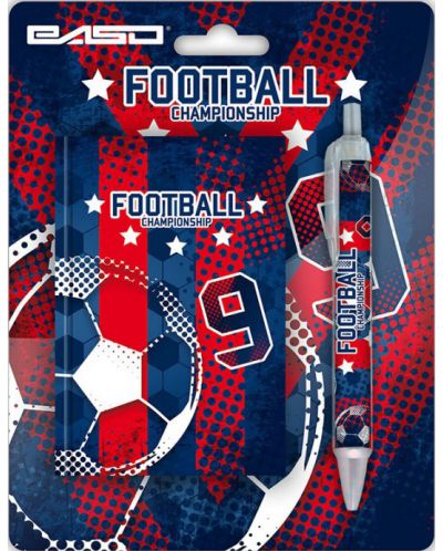 Комплект тефтер с химикалка Paso Football - Синьо-червен