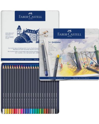 Комплект цветни моливи Faber-Castell Goldfaber - 24 цвята, в метална кутия - 3