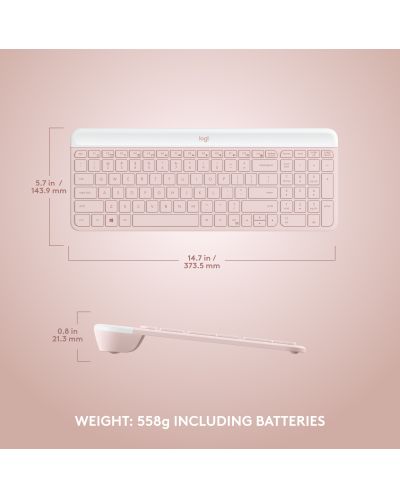 Комплект мишка и клавиатура Logitech - MK470 Slim Combo, безжични, rose - 9