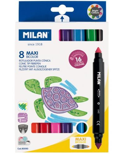 Комплект двувърхи флумастери Milan - Maxi Bicolour, 16 цвята - 1