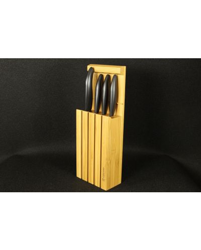 Комплект керамични ножове KYOCERA - С бамбуков блок, черни - 9