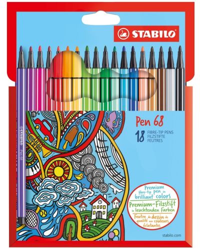 Комплект флумастери Stabilo Pen 68 - 18 цвята - 1
