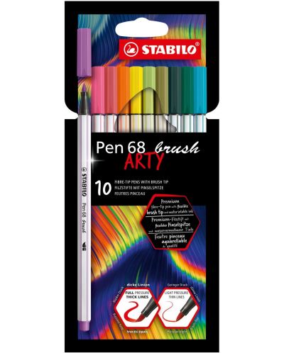 Комплект тънкописци Stabilo Pen 68 Brush - Arty, 10 цвята - 1