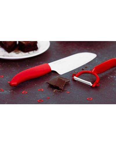 Комплект керамичен нож с белачка Kyocera - червен - 5