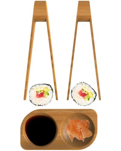 Комплект за суши Pebbly - 3 части, 15 x 10 x 5 cm, бамбук - 3