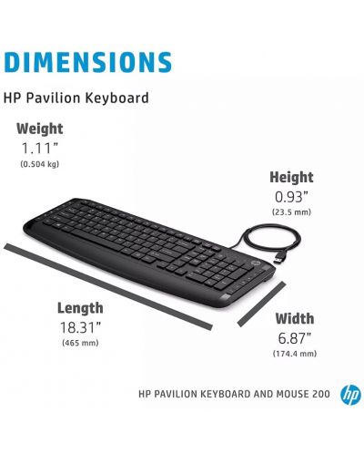 Комплект клавиатура и мишка HP - Pavilion 200, черен - 3