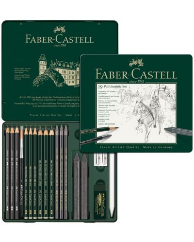 Комплект моливи Faber-Castell Pitt Graphite - 19 броя, в метална кутия - 2