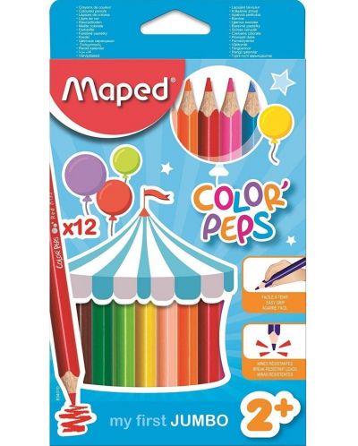 Комплект цветни моливи Maped Color Peps - My First Jumbo, 12 цвята - 1