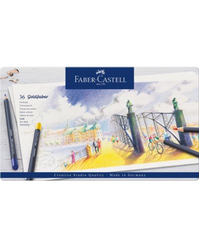 Комплект цветни моливи Faber-Castell Goldfaber - 36 цвята, в метална кутия - 1