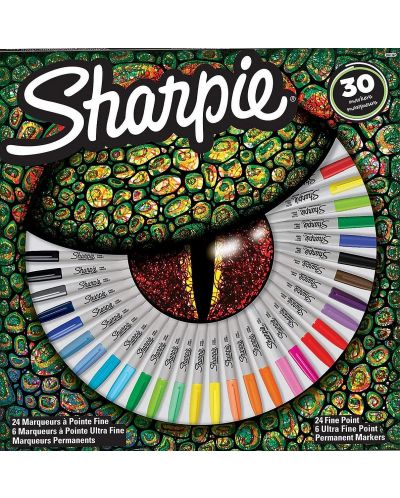 Комплект перманентни маркери Sharpie Crocodile Eye - 30 цвята - 1