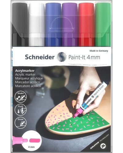 Комплект акрилни маркери Schneider Paint-It - 320, 4.00 mm, 6 основни цвята - 3