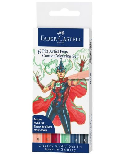 Комплект маркери Faber-Castell Pitt Artist - Comic, 6 броя - 1