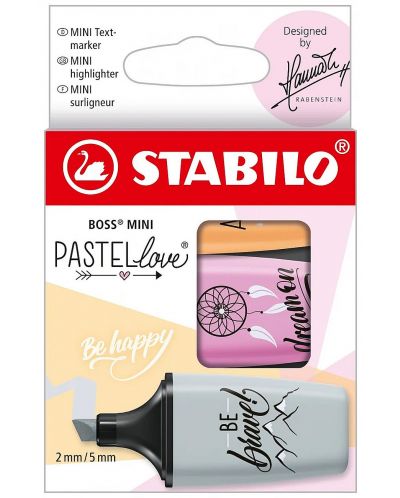 Комплект мини текст маркери Stabilo Pastel Love - 3 цвята - 1