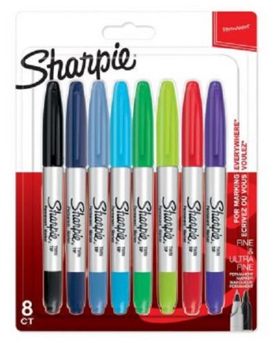 Комплект перманентни маркери Sharpie - Twin Tip, 8 цвята - 1