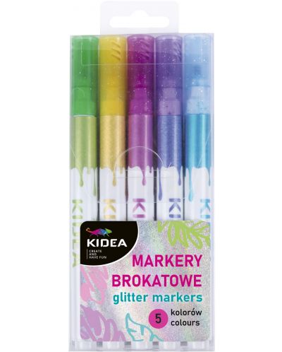 Комплект блестящи маркери Kidea - с брокат, 5 цвята - 1