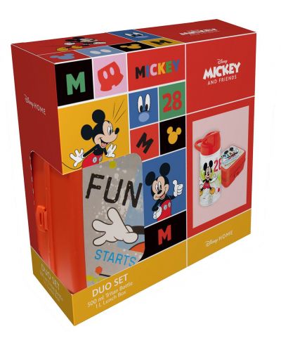 Комплект бутилка и кутия за храна Disney - Micky Mouse, червен - 1