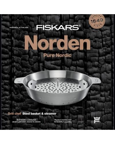 Кошница за готвене на пара с 2 нива Fiskars - Norden Grill Chef, 37.5 х 29.5 х 7.6 cm - 7
