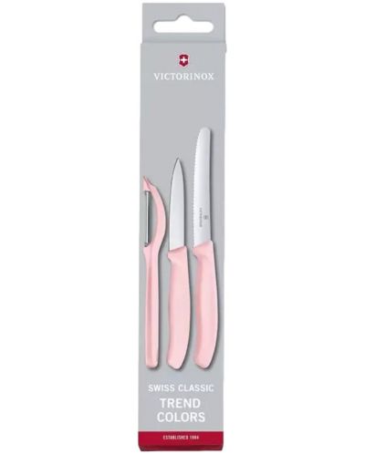 Комплект от 2 ножа и белачка Victorinox - Swiss Classic, Trend Colors, светлорозови - 1